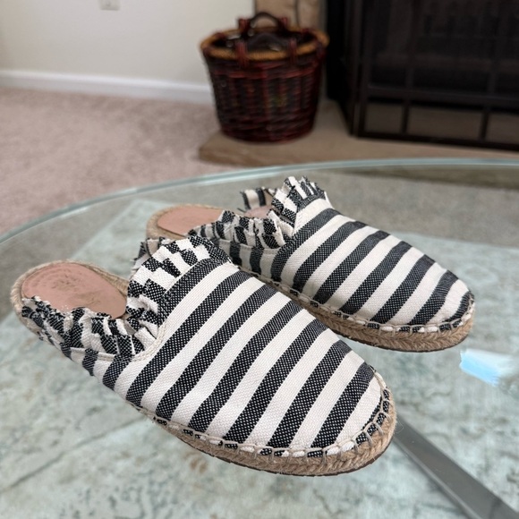 Kate Spade Striped Black and White Laila Espadrille Mules Women’s Size 8 - Picture 1 of 10